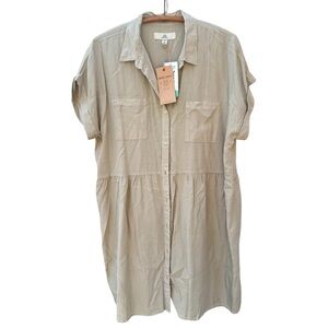 THREAD & SUPPLY NWT Beige Button-Front Maxi Shirt Dress, Size L Casual Wear